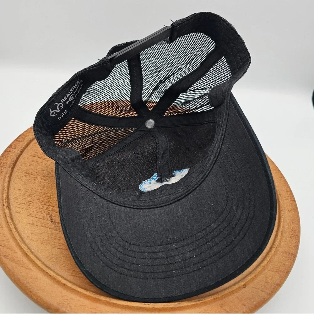 Realtree Fishing Trucker Hat Black Mesh Back‎ Snapback Cap Blue Logo OSFM